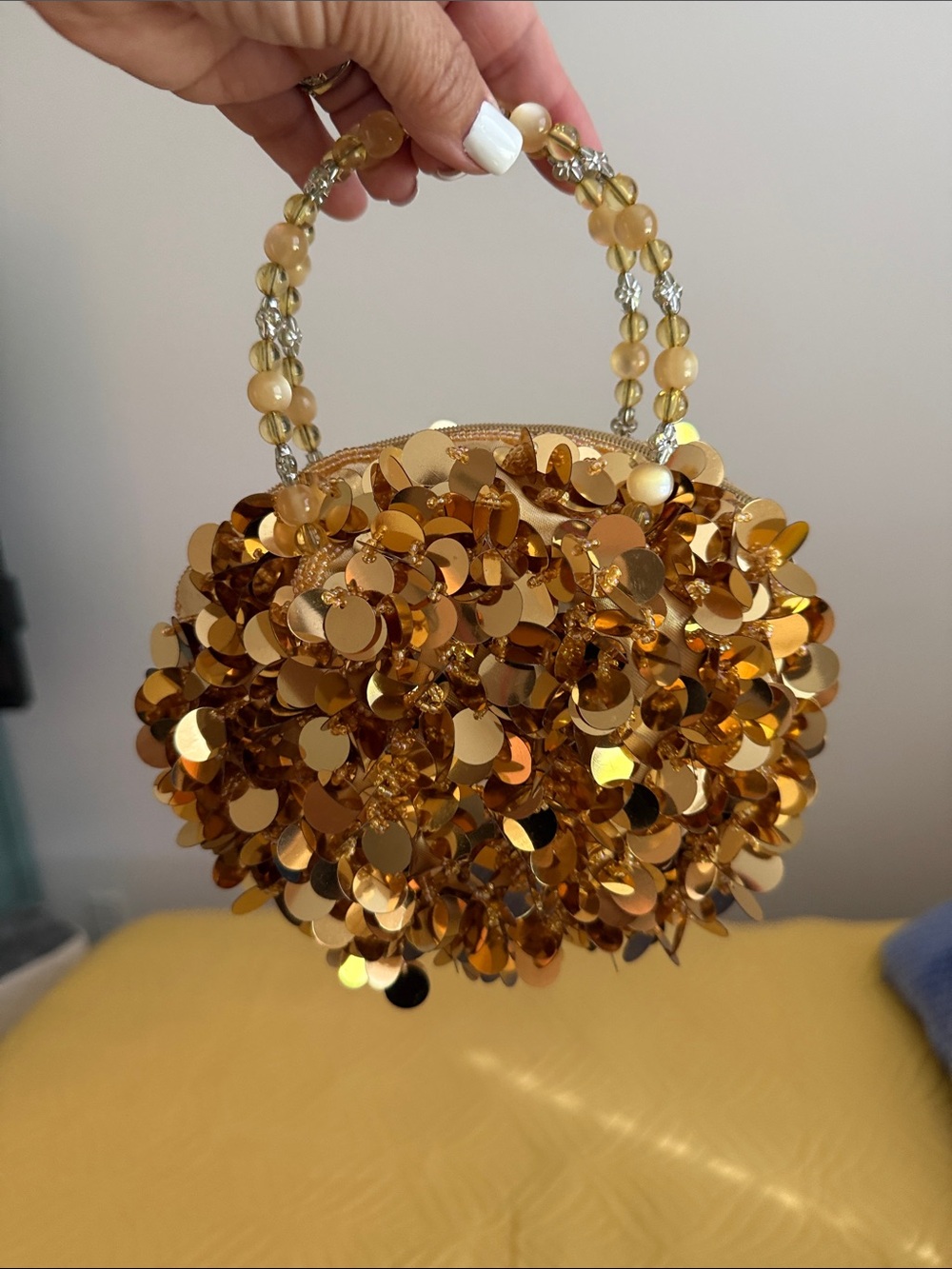 Gold Sequin Beaded Round Evening Handbag